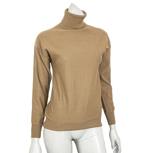 Vtg SAINT LAURENT rive gauche Women's Turtleneck Sweater in light brown sz S - Picture 2 of 9